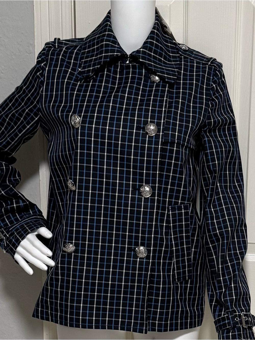 RALPH LAUREN Women's Navy Plaid Double-Breasted Jacket size 0 - Picture 3 of 15